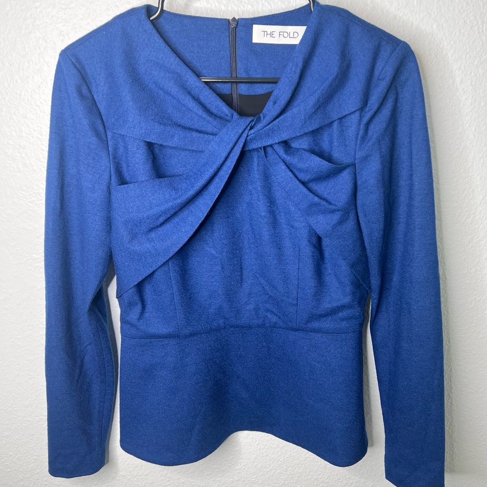 The Fold London Blue Wool Long Sleeve Twist Top